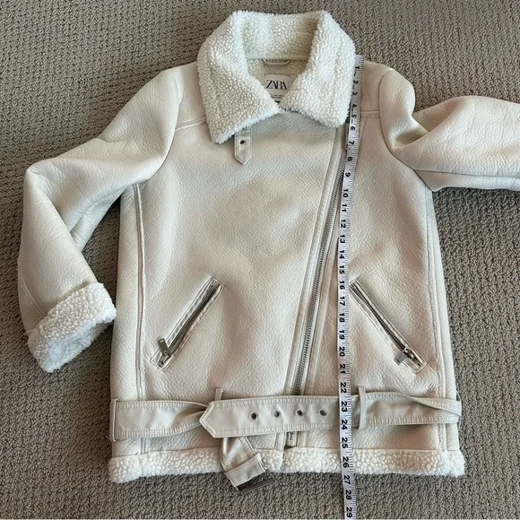 Zara Off-White Shearling Jacket coat - Picture 7 of 10